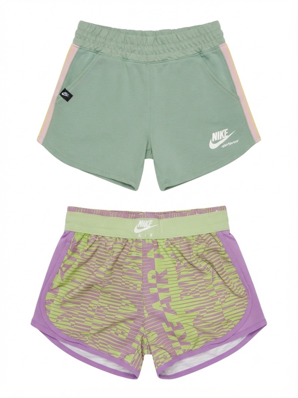 Nike Kids' Dual-Pair Athletic Shorts Set - Sage Green & Purple. 2 Pair